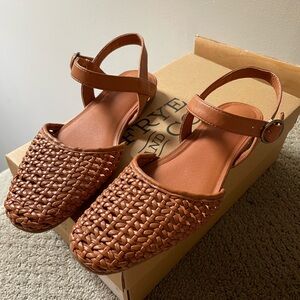 SOLD FRYE AND CO. Brown Woven Leather Sandals
